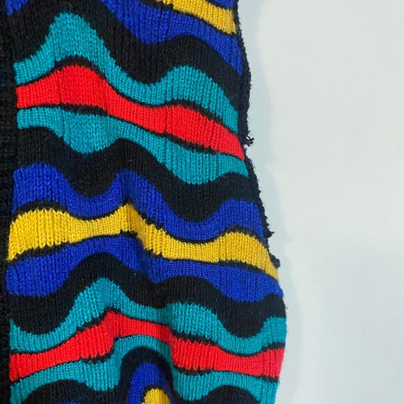 Scandia Vintage Colorful Wavy Stripe 3D Knit Sweater Vest Button Down Sz L - Picture 6 of 8